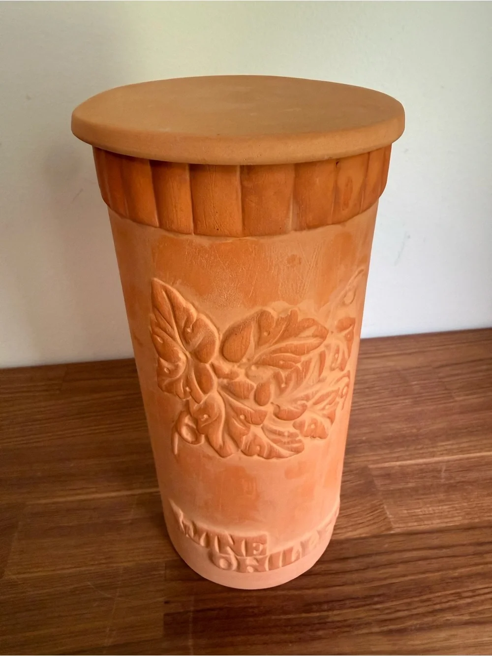 Vintage 1979 ABC Terracotta Wine Chiller Cooler Crock Grape Leaves with Lid